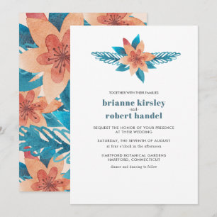 Turquoise Coral Floral Watercolor Wedding Invite