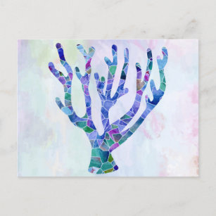 Turquoise Coral Mosaic Sea Glass Silhouette  Postcard