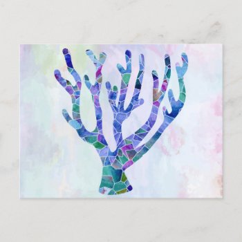 Turquoise Coral Mosaic Sea Glass Silhouette  Postcard by prawny at Zazzle
