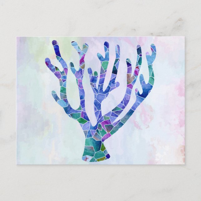 Turquoise Coral Mosaic Sea Glass Silhouette  Postcard (Front)