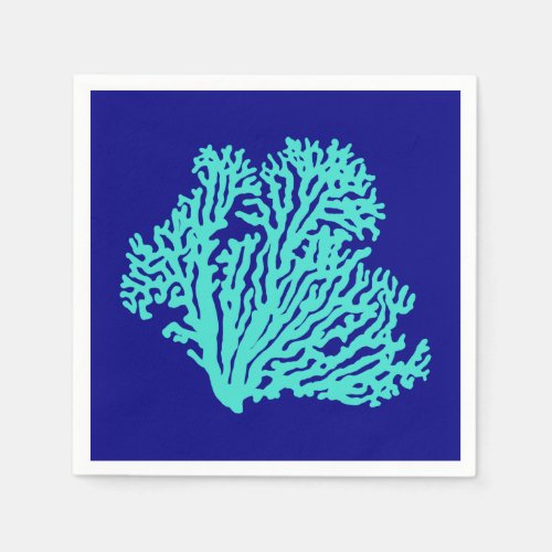 Turquoise Coral On Navy Blue Napkins