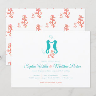 Turquoise Coral Seahorse Wedding Invitation