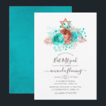 Turquoise & Coral Watercolor Bat Mitzvah Invitation<br><div class="desc">Summer bat mitzvah invitation featuring turquoise and coral roses and tropical faux glitter foliage with elegant handwriting typography.</div>