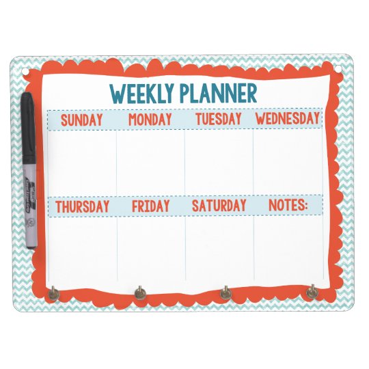Turquoise & Coral Weekly Planner Whiteboard