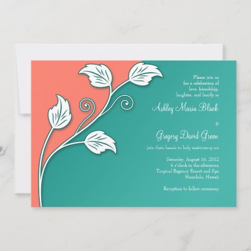 Turquoise, Coral, &amp; White Wedding Invitation