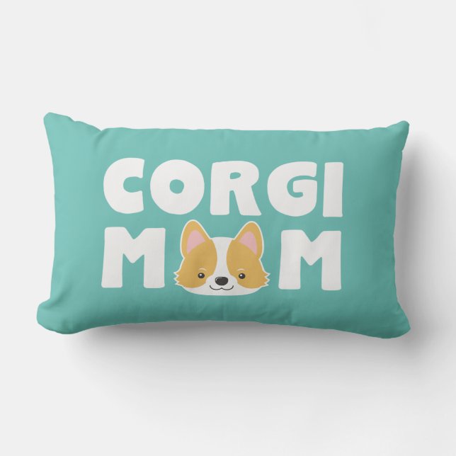 Turquoise Corgi Mom Lumbar Pillow (Front)
