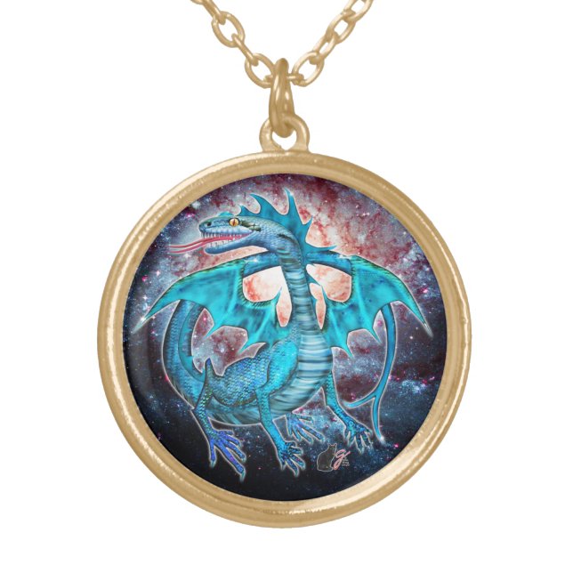Turquoise Cosmic Dragon Gold Plated Necklace (Front)
