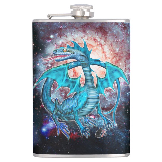 Turquoise Cosmic Dragon Hip Flask (Front)