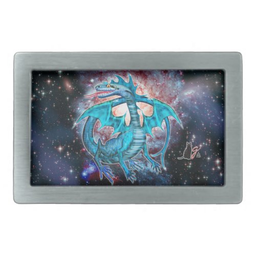 Turquoise Cosmic Dragon Oblong Belt Buckle