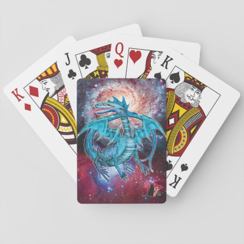 Turquoise Cosmic Dragon Playing Cards