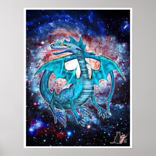 Turquoise Cosmic Dragon Poster