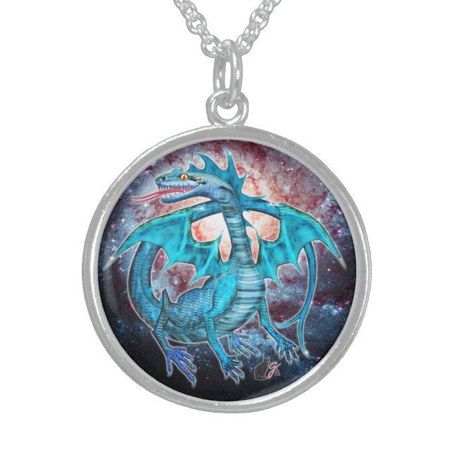 Turquoise Cosmic Dragon Sterling Silver Necklace (Front)