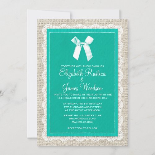 Turquoise Country Burlap Wedding Invitations