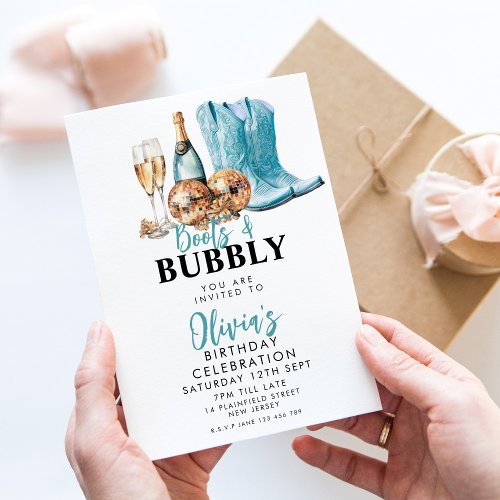 Turquoise Cowboy Boots and Bubbly Party Invitation
