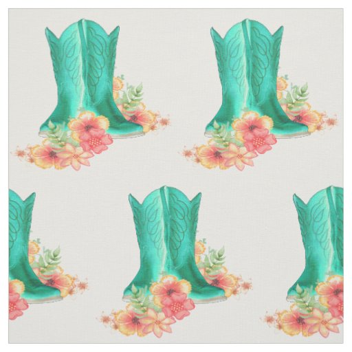 Turquoise Cowboy Boots With Flowers Fabric