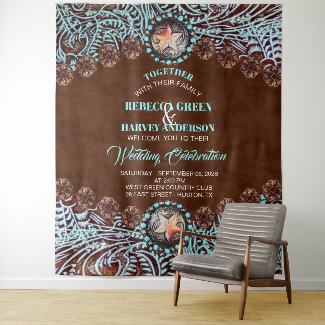 Turquoise Cowboy Country Western Wedding Backdrop (In Situ)