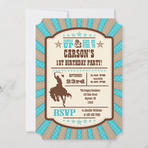 Turquoise Cowboy Rodeo Birthday Party Invitation