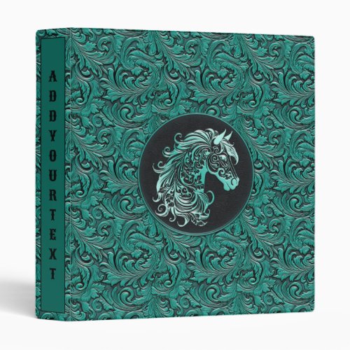 Turquoise cowgirl floral tooled leather horse head 3 ring binder