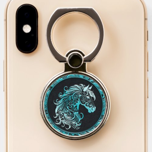 Turquoise cowgirl floral tooled leather horse head phone ring stand