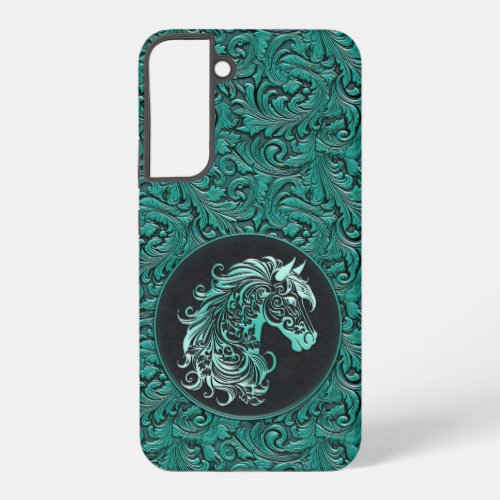 Turquoise cowgirl floral tooled leather horse head samsung galaxy s22 case