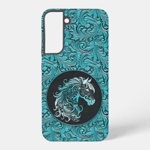 Turquoise cowgirl floral tooled leather horse head samsung galaxy s22 case