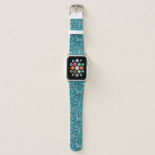 Turquoise cowgirl floral tooled leather western apple watch band