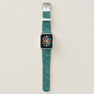 Turquoise cowgirl floral tooled leather western apple watch band