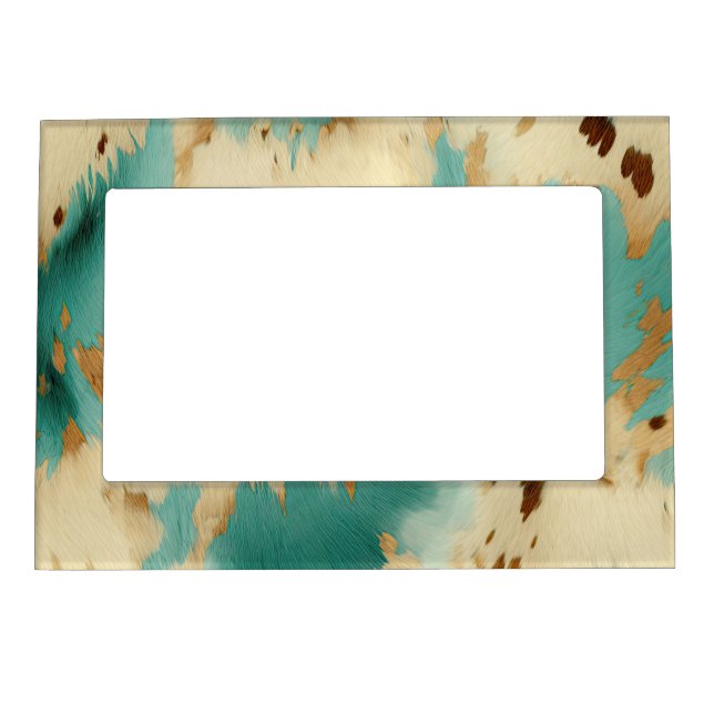 Turquoise Cream Gold Southwest Cowhide Magnetic Frame (Front)