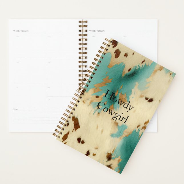 Turquoise Cream Gold Southwest Cowhide Planner (Display)