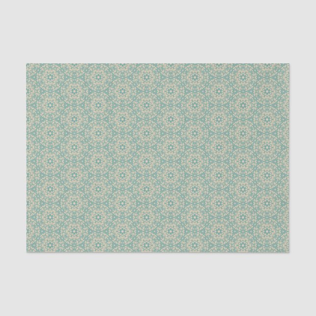 Turquoise Cream Lace Bloom Modern Prairie Filigree Tissue Paper (Front)