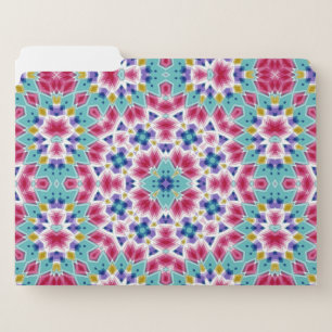 Turquoise crimson colorful kaleidoscope ornament  file folder