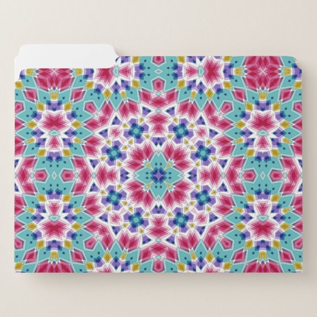 Turquoise crimson colorful kaleidoscope ornament  file folder (Front Left)