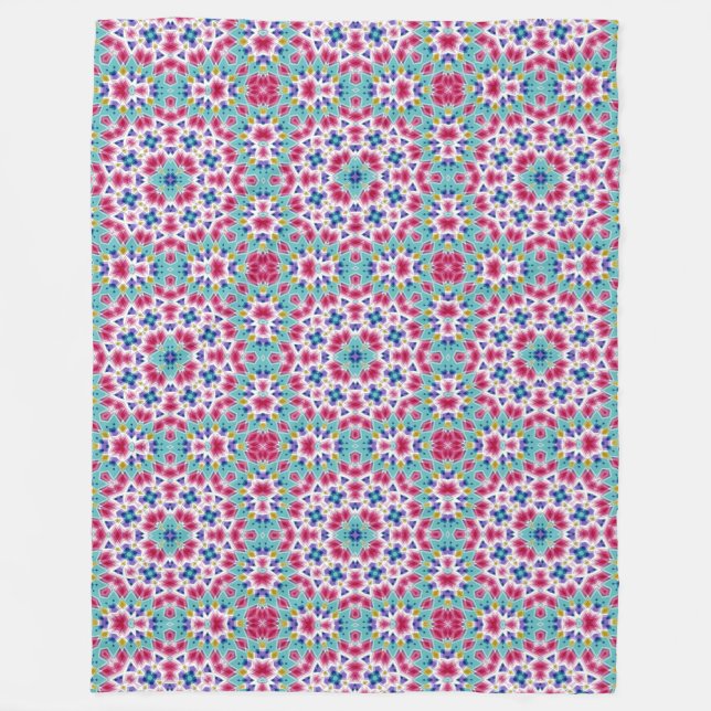 Turquoise crimson colorful kaleidoscope ornament  fleece blanket (Front)