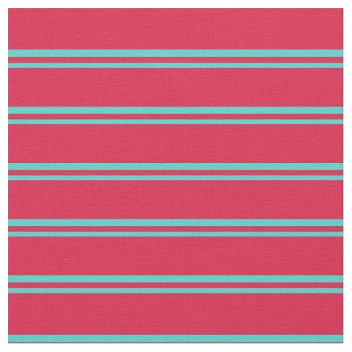 Turquoise & Crimson Striped Pattern Fabric