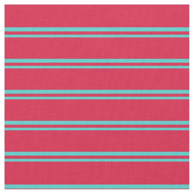 Turquoise & Crimson Striped Pattern Fabric (Close Up)