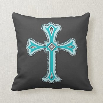 Turquoise Cross Decorative Throw Pillow by CricketCreations at Zazzle