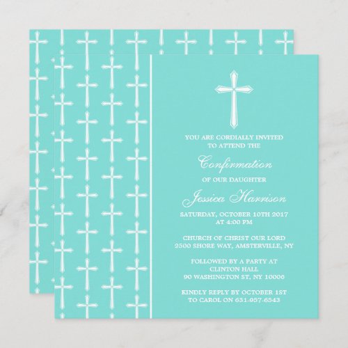 Turquoise Cross Holy Communion Or Confirmation Invitation