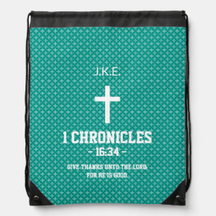 Turquoise Crosses Pattern Bible Verse Christian Drawstring Bag