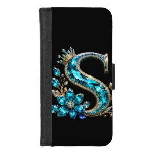 Turquoise Crystal Letter S & Crown iPhone 8/7 Wallet Case