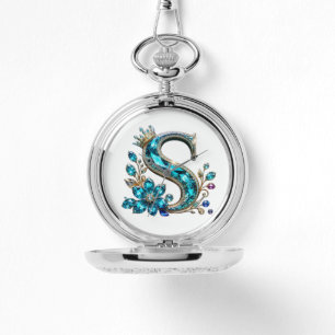 Turquoise Crystal Letter S & Crown Watch