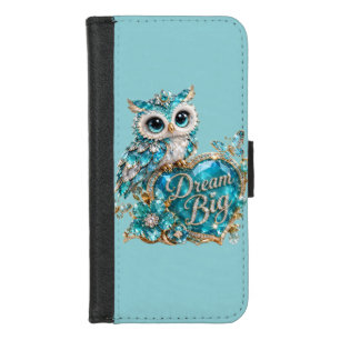 Turquoise Crystal Owl Dream Big Luxury Design iPhone 8/7 Wallet Case