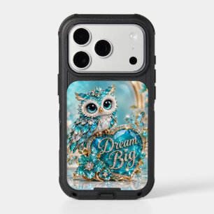 Turquoise Crystal Owl Dream Big Luxury Design iPhone 17 Pro Case