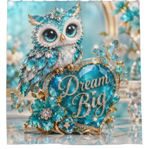 Turquoise Crystal Owl Dream Big Luxury Design Shower Curtain