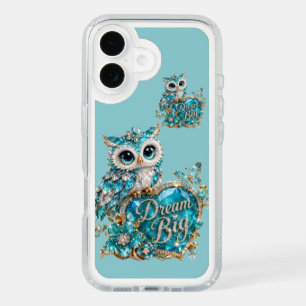 Turquoise Crystal Owl Dream Big Luxury Design iPhone 16 Case
