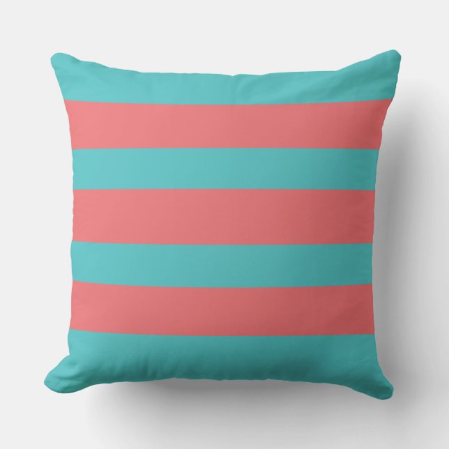Turquoise Cushion with Coral Stripes (Front)
