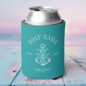 Turquoise Custom Boat Name Anchor Nautical Can Cooler