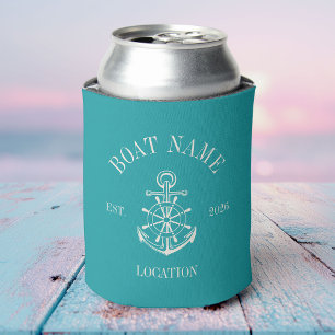 Turquoise Custom Boat Name Anchor Nautical Can Cooler