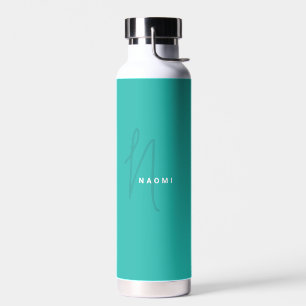 Turquoise Custom Monogram Script Name Stylish Water Bottle