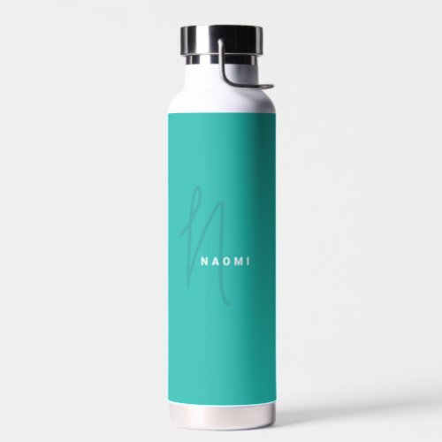 Turquoise  Custom Monogram Script Name Stylish Water Bottle