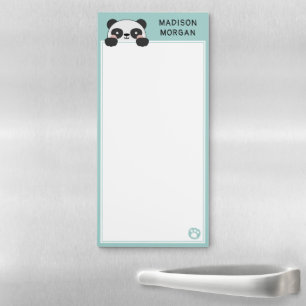 Turquoise Cute Panda Bear & Paws Add Your Name Magnetic Notepad